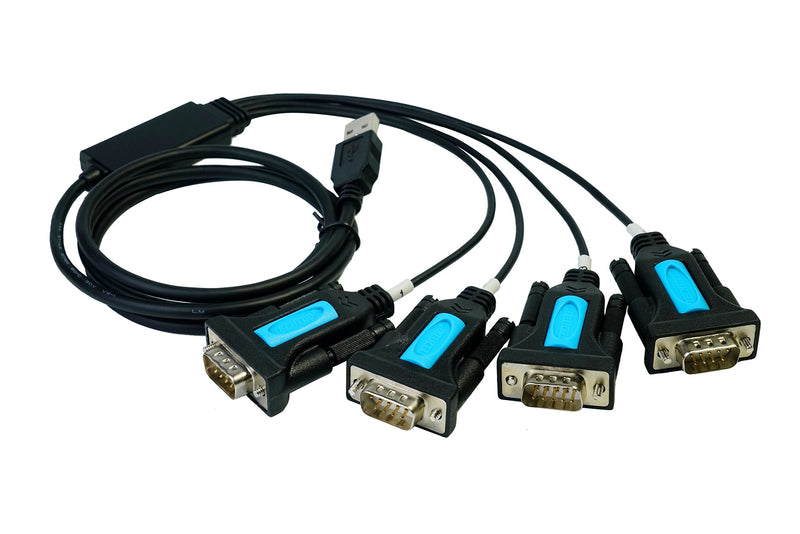 TECHTOO 4 Port Professional FTDI CHIP USB to Serial RS232 DB9 Adapter Converter Serial Cable 9-Pin Male to Male with Thumbscrews (W/Thumbscrews, 4 RS232 Port) W/Thumbscrews