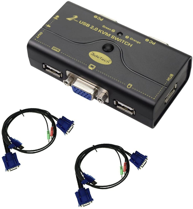 2 Port USB 2.0 VGA KVM Switch Up to 2048x1536 Resolution with USB Hub and Audio for PC or Monitor Switching 21UA