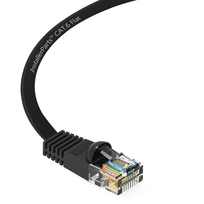 InstallerParts (10 Pack Ethernet Cable CAT6 Cable Flat 1 FT - Black - Professional Series - 10Gigabit/Sec Network/High Speed Internet Cable, 550MHZ 1 Feet (10 Pack)