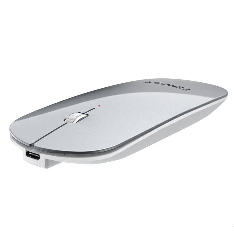 Bluetooth Mouse, FENIFOX Slim Mini Portable Flat Travel Wireless Mouse Rechargeable Quiet Ultra-Thin Mice Compatible with Laptop,Tablet,Notebook,PC (Silver and White) Silver