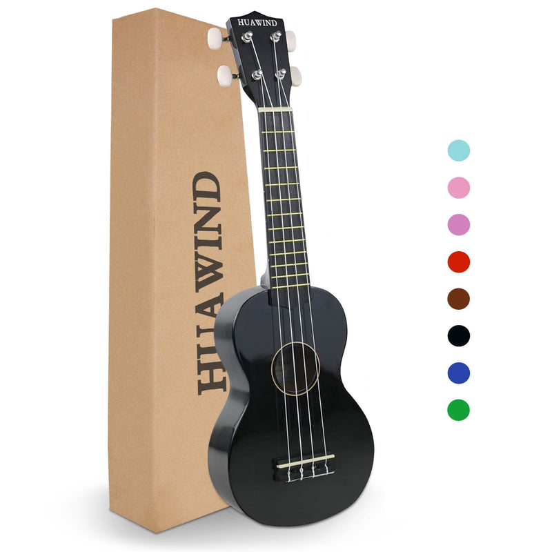 21 Inch Soprano Ukulele for Beginners, Hawaiian Ukulele Four String Wood Ukelele Professional Ukalelee For Adult Student Starter (Black) Black Ukulele