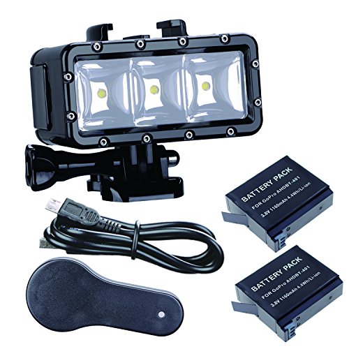Suptig Waterproof High Power Dimmable Dual Battery Fill Night Diving Underwater Light for Gopro Hero 13, 12, 11/10/9/8/7/6/5/4/3+/3, Akaso, DJI Osmo, Insta 360