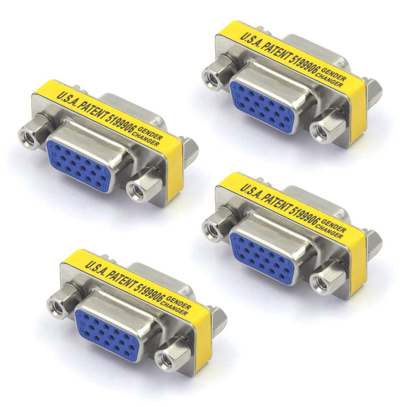 VCE VGA Female to Female Adapter SVGA Coupler HD15 Mini Gender Changer VGA Cable Extender, 4 Pack