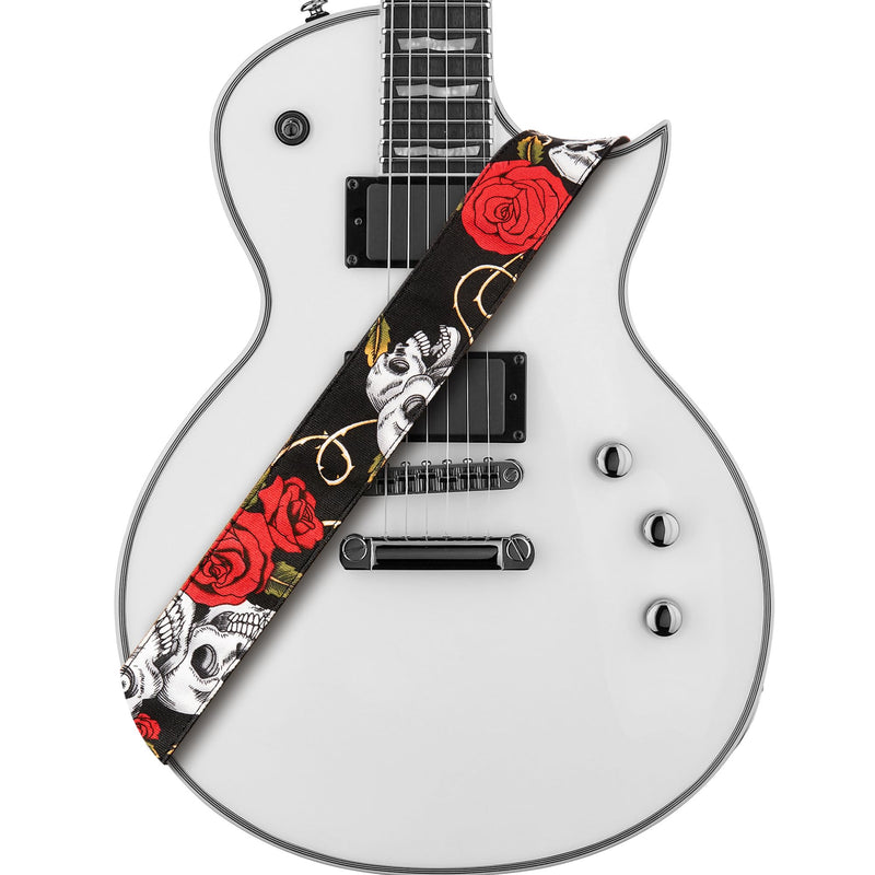 Amumu Guitar Strap – 2" Rose SKull Pattern for Acoustic, Electric and Bass Guitars, Adjustable 36'' - 63"