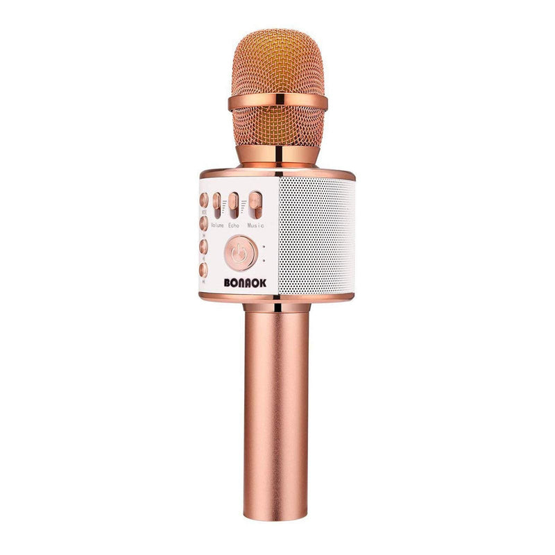 BONAOK Wireless Bluetooth Karaoke Microphone, 3-in-1 Portable Handheld Mic Speaker for All Smartphones,Gifts for Girls Kids Adults All Age Q37(Rose Gold) Rose Gold
