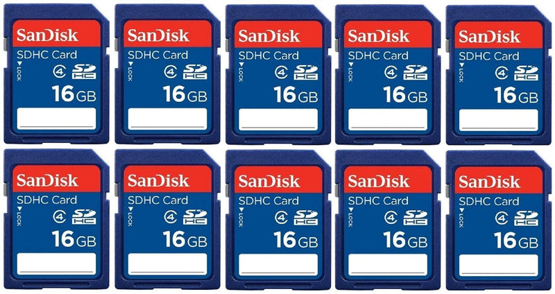 Lot of 10 SanDisk 16GB SD SDHC Class 4 Flash Memory Camera Card SDSDB-016G-B35 Pack + SD/TF USB Card Reader