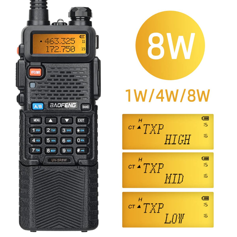 BaoFeng UV-5R Radio 8W Ham Radio Handheld Long Range Two-Way Radio Rechargeable Walkie Talkies for Adults with 3800mAh Battery and USB Charger Cable Black-1Pack+ 18.8" Antenna