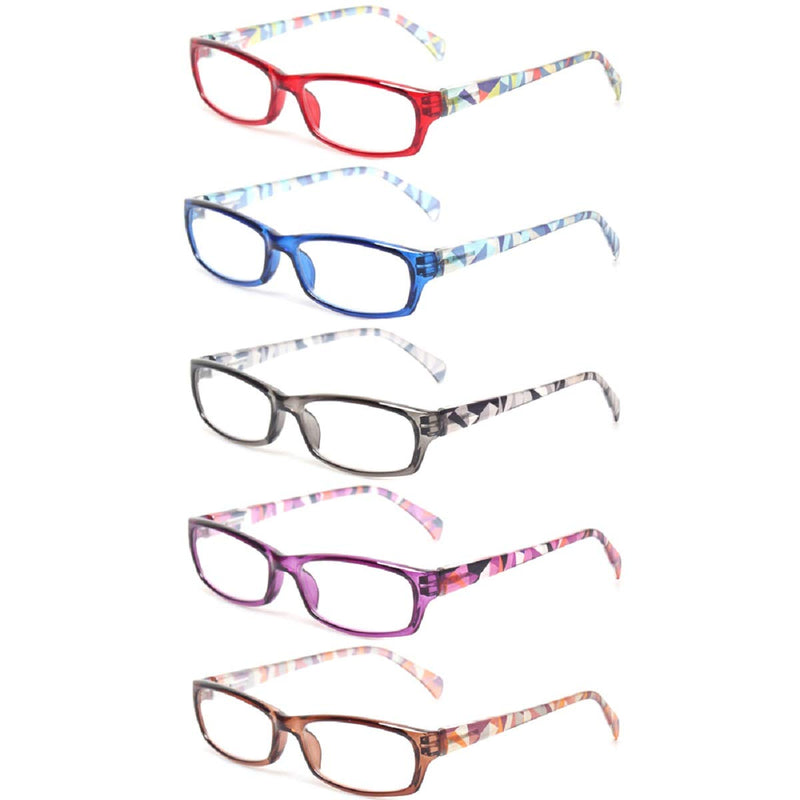 Reading Glasses 5 Pairs Fashion Ladies Readers Spring Hinge with Pattern Print Eyeglasses for Women (5 Pack Mix Color, 2.5) 2.5 x