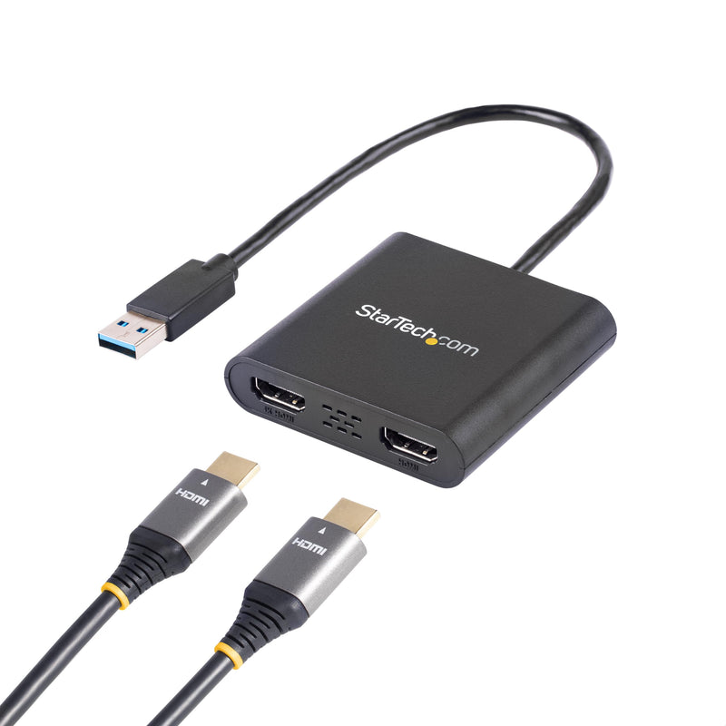 StarTech USB-A 3.0 to Dual HDMI Adapter, 4K 30Hz + 1080p 60Hz, Windows only | USB 5Gbps to 2x HDMI external graphics, 1x 4K 30Hz + 1x 1080p 60Hz, Extend or mirror
