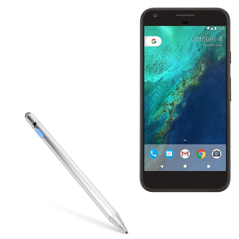 BoxWave Stylus Pen Compatible with Google Pixel (Stylus Pen by BoxWave) - AccuPoint Active Stylus, Electronic Stylus with Ultra Fine Tip for Google Pixel - Metallic Silver