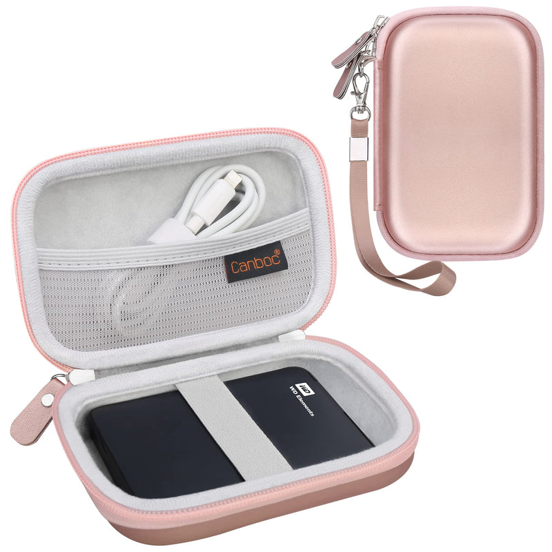 Canboc Hard Drive Carrying Case Compatible with Western Digital Elements WD My Passport, Canvio Basics, Seagate Backup Plus Slim 1TB 2TB 3TB 4TB External Hard Drive USB 3.0 Portable HDD, Rose Gold