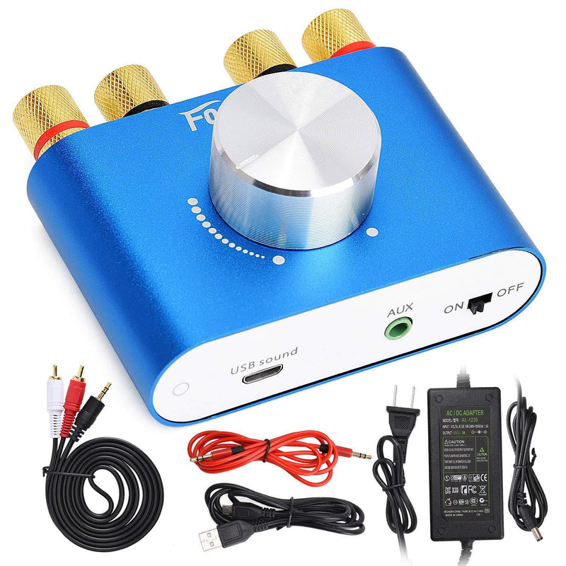 Facmogu F900 2 CH Bluetooth Amplifier 100W with Power Supply Adapter DC 12V 5A, 50W + 50W BT 5.0 Mini Wireless Audio Power AMP for Home HiFi Stereo Speaker Blue