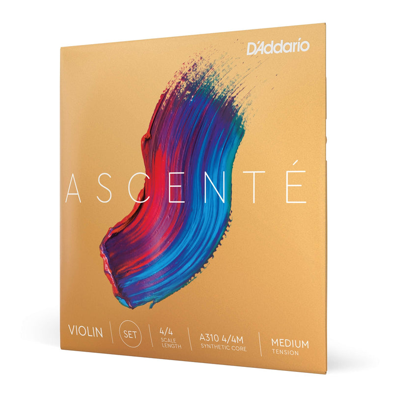 D'Addario Ascente Violin Strings - Violin Strings with Ball Ends, Synthetic Core - A310 4/4M - Full Set - 4/4 Scale - Medium Tension