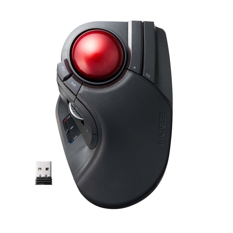ELECOM HUGE Trackball Mouse, 2.4GHz Wireless, Finger Control, 8-Button Function, Precision Optical Gaming Sensor, Palm Rest Attached, Smooth Red Ball, Windows11, macOS (M-HT1DRBK) Wireless Trackball Mouse
