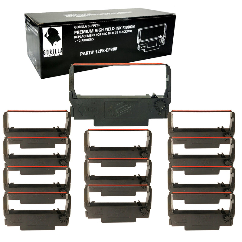 GORILLA SUPPLY Compatible Ink Ribbon Replacement for ERC 30 34 38 B/R ERC38 NK506, Compatible for POS Receipt Printers, Sealed Individual Pack, 12-Packs (Black/Red) 12-Pack