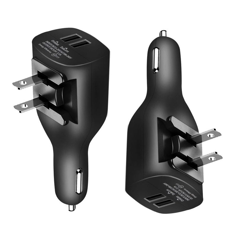 NDLBS 2Pack USB Car Charger, 2-in-1 Portable With Foldable Plug Wall Charger for iPhone X XR XS 7 8 Plus Note 8 9 Galaxy S8 S9 Plus LG Pixel 2Pack Black