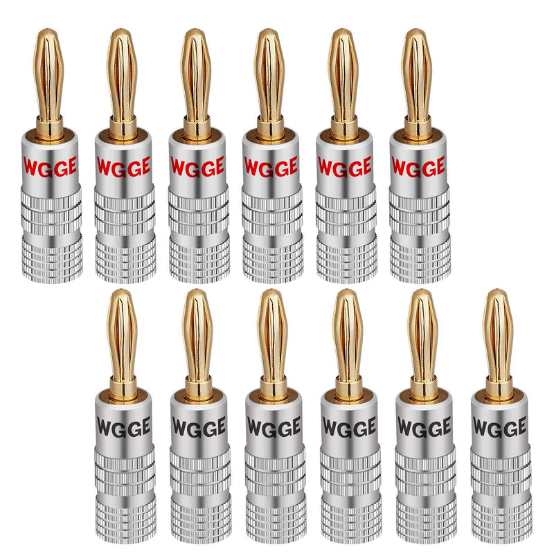 WGGE WG-009 Banana Plugs Audio Jack Connector 6 Pairs / 12 pcs, 24k Gold Dual Screw Lock Speaker Connector for Speaker Wire, Wall Plate, Home Theater, Audio/Video Receiver and Sound Systems 6 Pairs (12 plugs)