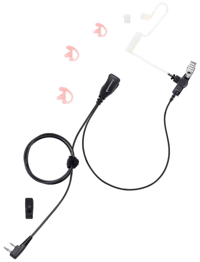 commountain Earpiece with PTT/Mic Compatible for Kenwood Baofeng SAMCOM BTECH Retevis Walkie Talkies Radios and BF-F8HP UV-82 UV-82HP UV-82C UV-5R UV-5X3 TK NX, Acoustic Tube Headset, 2 Pin Style