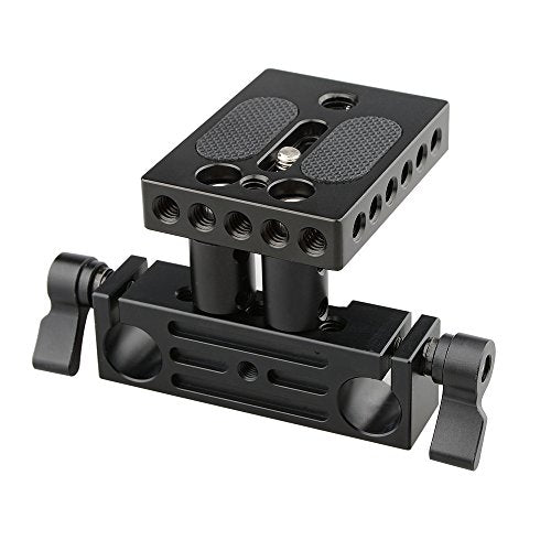 CAMVATE DSLR Baseplate Mount with Railblock Height Riser for 15mm Rail Rod Support System - 1237