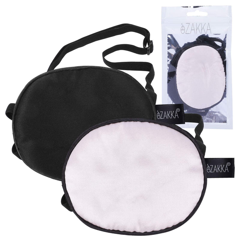 eZAKKA Eye Patches for Adults Kids Left Right Eye, 2PCS Silk Eye Patch for Lazy Eye After Surgery Amblyopia, Black and Pink 1 Count (Pack of 2) Black+Pink