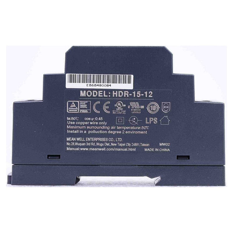 MEAN WELL Ultra Slim Step-Shape 1SU DIN Rail Power Supply, 12V 1.25A 15W - HDR-15-12