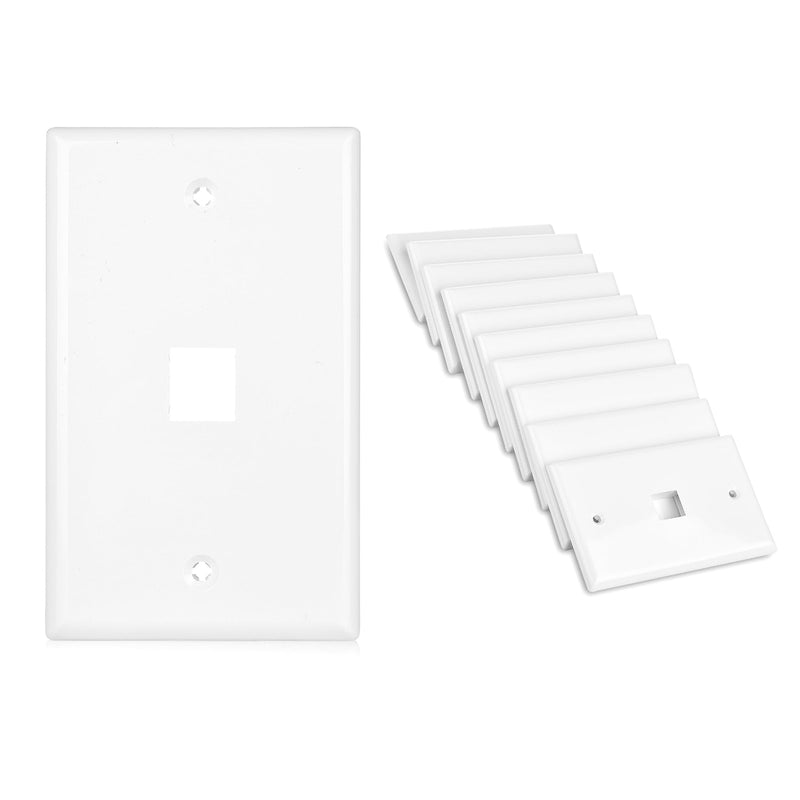 Cable Matters 10-Pack Low Profile 1-Port Keystone Jack Wall Plate, RJ45 Wall Plate for Keystone Jacks in White