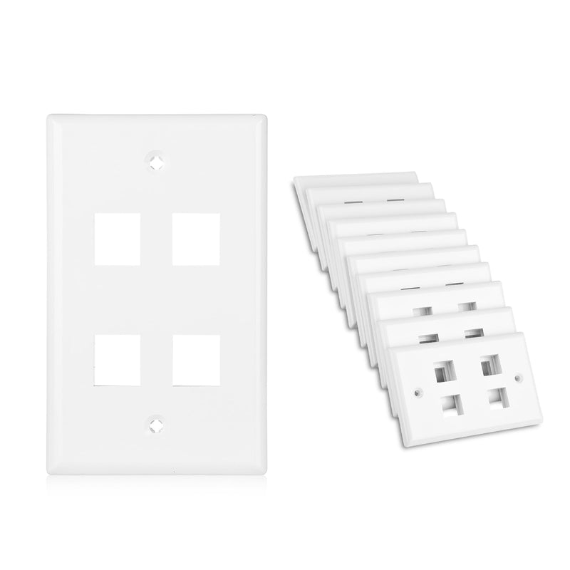 Cable Matters 10-Pack Low Profile 4-Port Keystone Jack Wall Plate, RJ45 Wall Plate for Keystone Jacks in White