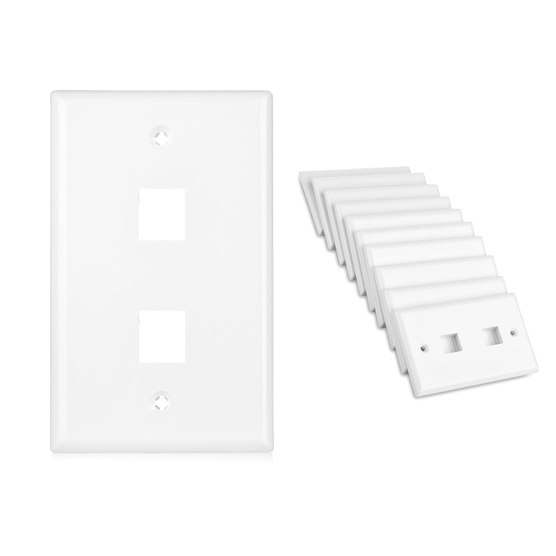 Cable Matters 10-Pack Low Profile 2-Port Keystone Jack Wall Plate, RJ45 Wall Plate for Keystone Jacks in White