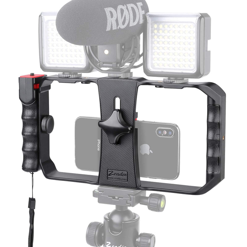 Zeadio Smartphone Video Cage Rig, Filmmaking Vlogging Case, Phone Stabilizer Tripod Mount with Wireless Remote Shutter Fits for All iPhone and Android Smartphones