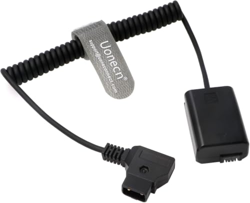 Uonecn NP-FW50 Dummy Battery to D-Tap Coiled Power Cable, 8V Camera Power Cord for Sony Alpha a7 a7R a7S a7II A6000 Series Cameras, Stretchable 12-36in A7 spring cable
