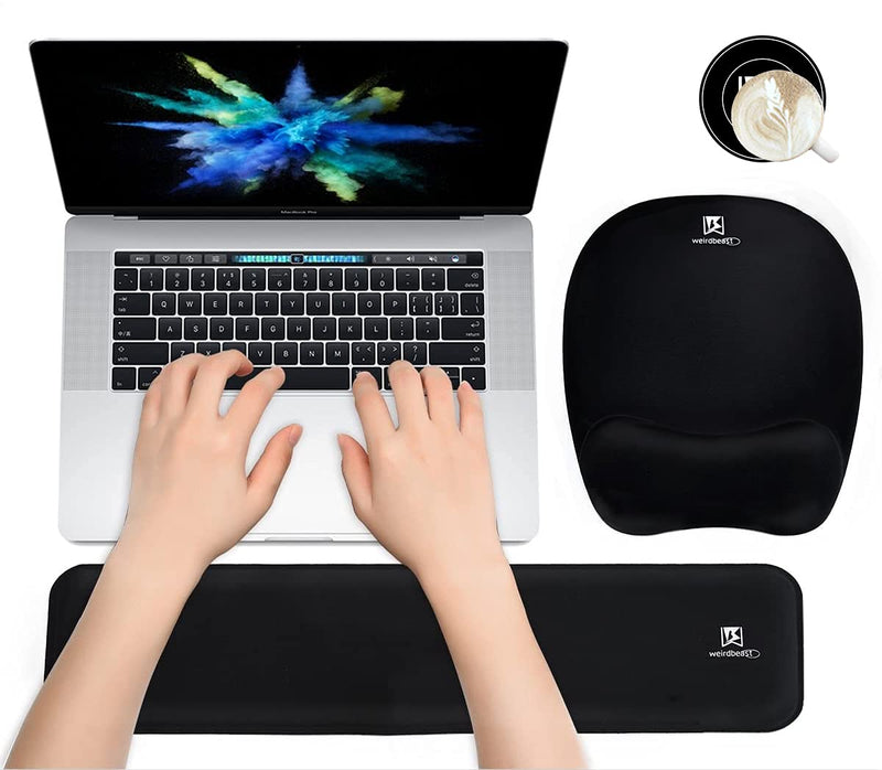 Ergonomic Keyboard Wrist Rest Pad and Mouse Pad Hand Support for Laptop Computer Wrist Rest Support Cushion Nonslip Memory Foam Set for Office Gaming Easy Typing & Pain Relief - Black