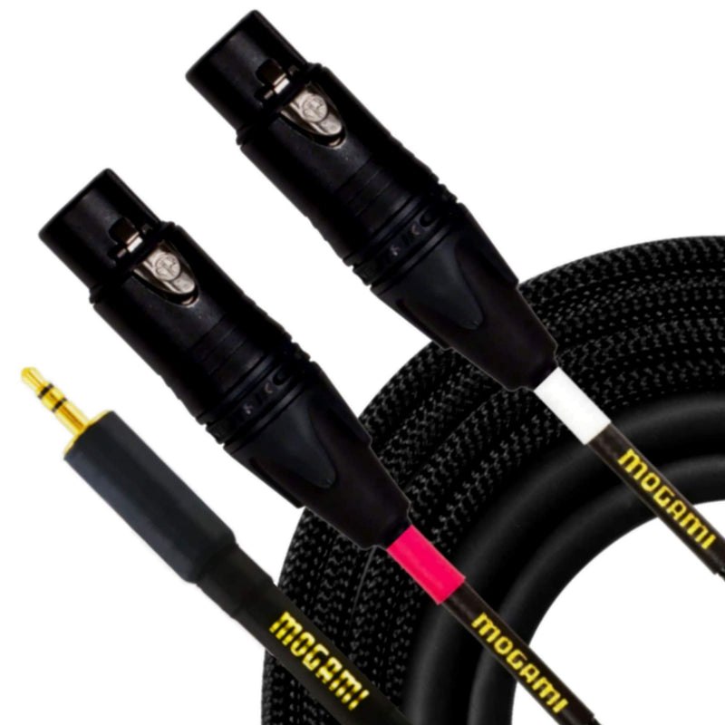 Mogami GOLD 3.5-2XLRF-03 Stereo Audio Y-Adapter Cable, Dual XLR-Female to 3.5mm TRS Plug, Gold Contacts, Straight Connectors, 3 Foot