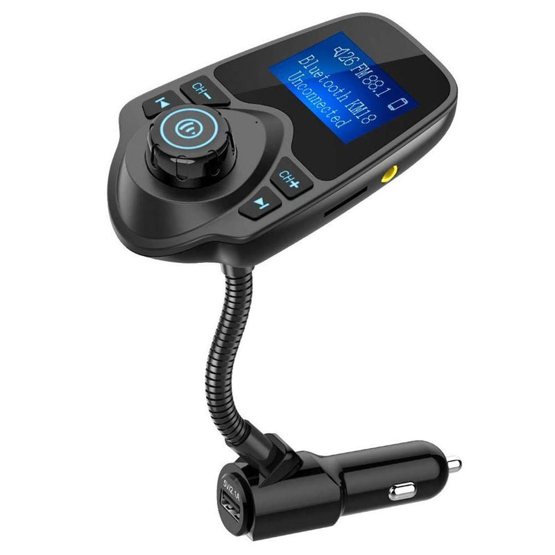 Nulaxy Bluetooth Car FM Transmitter Audio Adapter Receiver Wireless Handsfree Voltmeter Car Kit TF Card AUX 1.44 Display - KM18 Black Matte