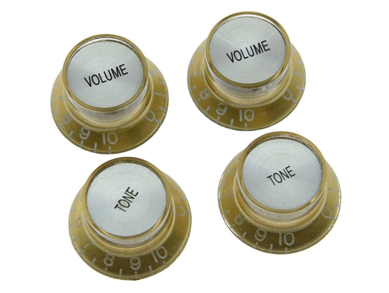Dopro Set of 4 LP Guitar Reflector Knobs Gold with Chrome Cap Top Hat Knobs For SG Epiphone Les Paul