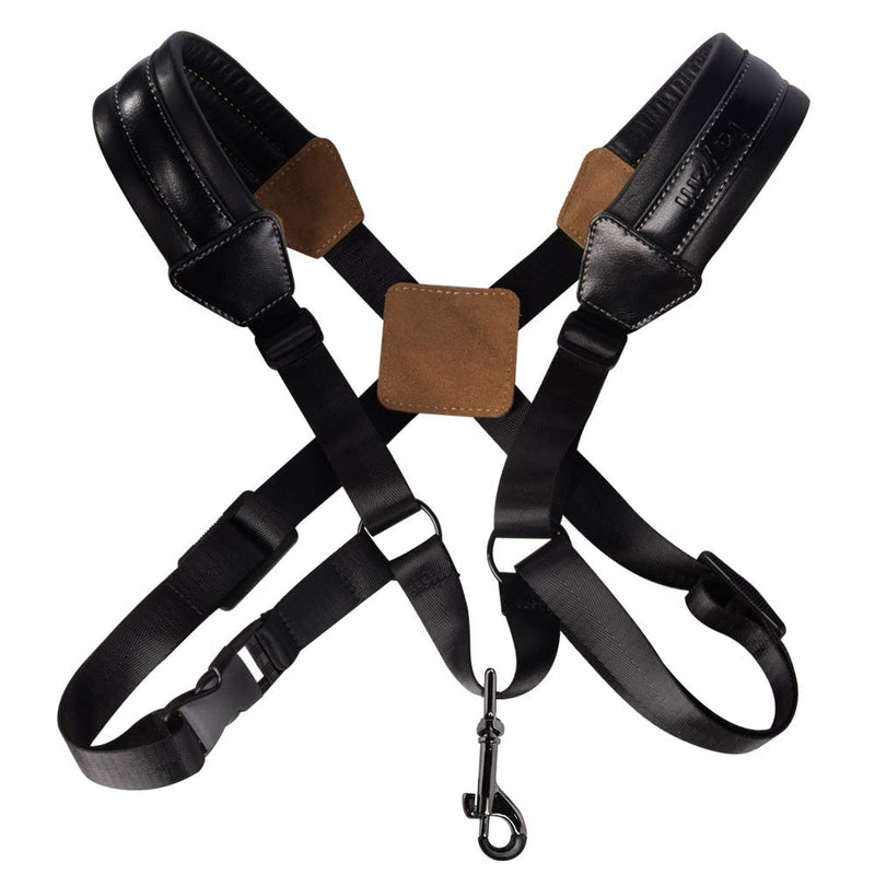 Saxophone Strap, Universal Double Shoulder Leather Strap for Sax, Adjustable Padded Harness Strap for Alto Tenor Soprano Baritone Saxophone (Large Size) Taille Grande