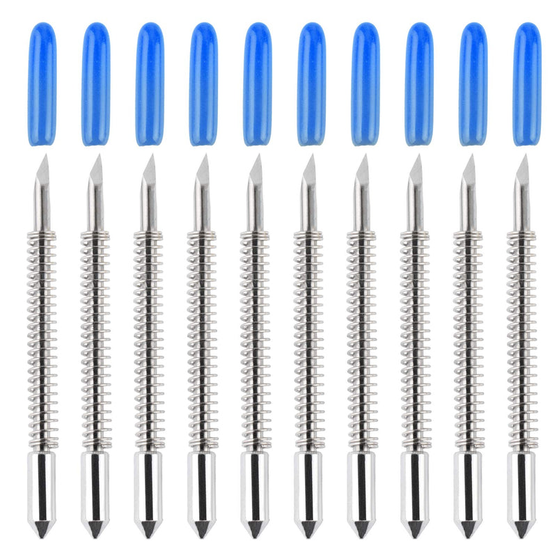 HQMaster 60 Degree Vinyl Cutter Blades Lettering Blade for Graphtec Cutting Plotter, Blue Cap Pack Of 10 with Springs 60°
