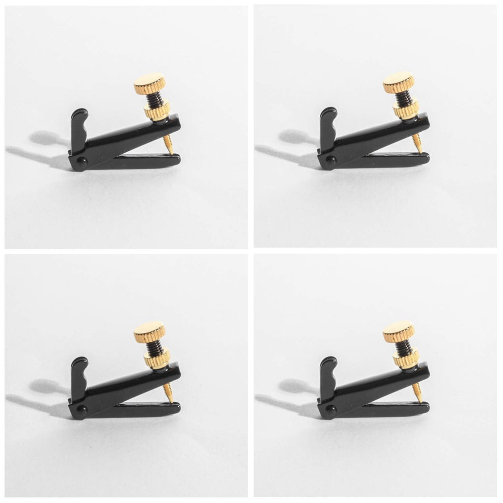 MI&VI Violin Fine Tuners - Stainless Steel Adjusters, Black/Gold, 4 Pcs (3/4-4/4 Size) Black/Gold, Size 3/4-4/4