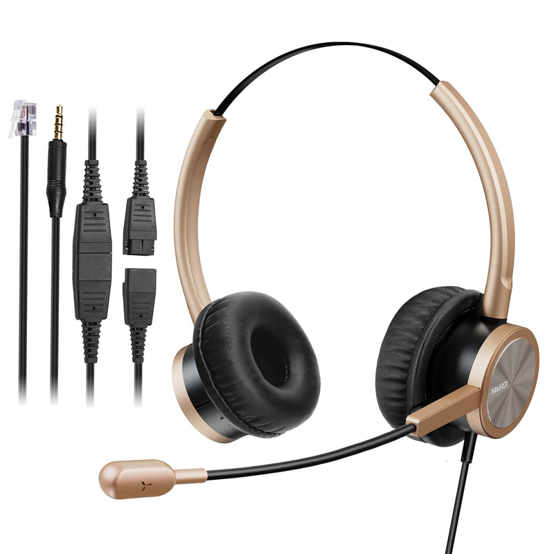 MAIRDI Phone Headset with RJ9 & 3.5mm Jacks for Call Center Deskphone Cell Phone PC Laptop, Office Landline Telephone Headset with Microphone Noise Canceling for Polycom Avaya Nortel Duo
