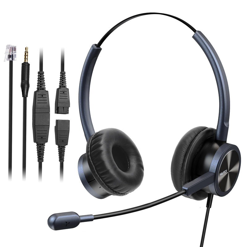MAIRDI Telephone Headset with Microphone Noise Canceling, Binaural with RJ9 Jack & 3.5mm Connector for Office Call Center Deskphone Cell Phone PC Laptop, Work for Cisco 7941 7965 6941 7861 8811 8961 Black