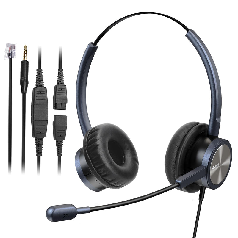 [AUSTRALIA] - MAIRDI Telephone Headset with RJ9 Jack & 3.5mm Connectors for Call Center Office Deskphone Cell Phone PC Laptop, Landline Phone Headset with Microphone Noise Canceling for Polycom Avaya Nortel Duo 