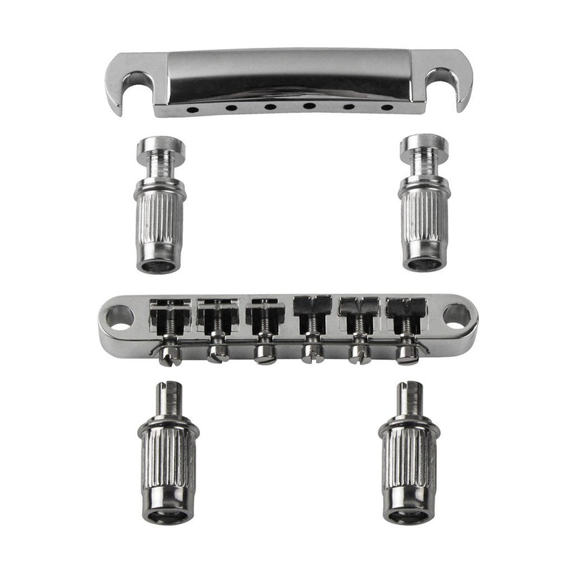 FLEOR Electric Guitar Tune-O-matic Bridge & Tailpiece with Studs Set Fit Gibson Epiphone Les Paul Guitar Part, Chrome Chrome Bridge & Tailpiece Set