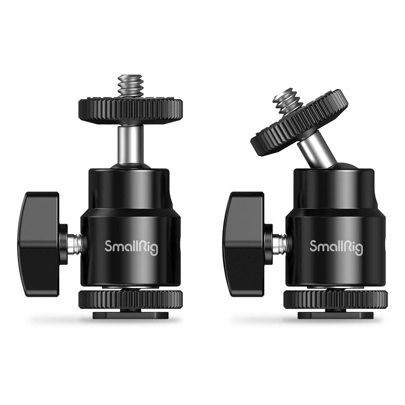 SmallRig 1/4" Camera Hot Shoe Mount, Ballhead Tripod with Additional 1/4" Screw, 2pcs Pack - 2059 2 Pack