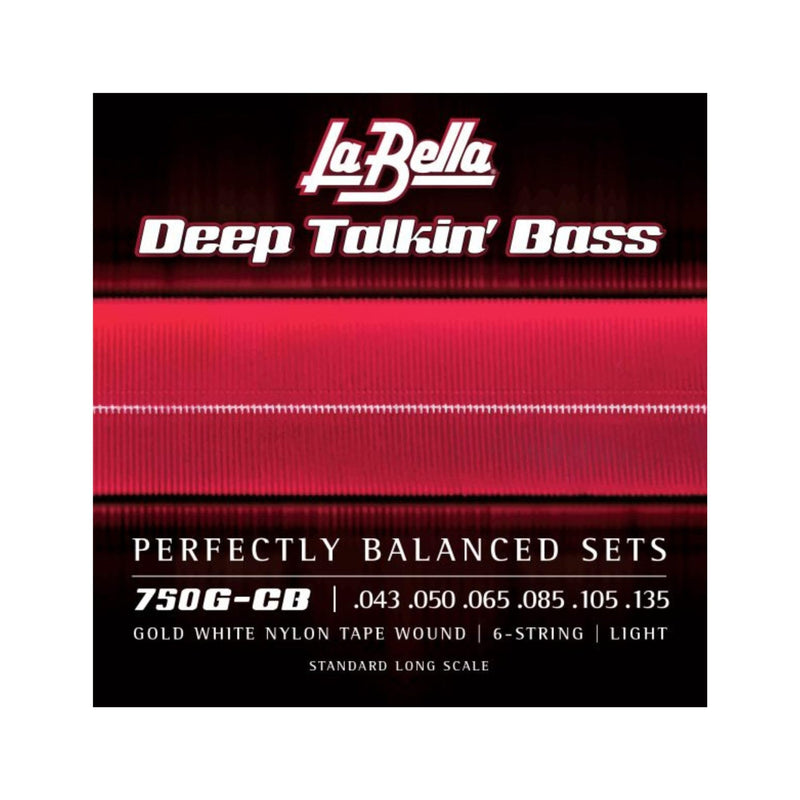 La Bella 750G-CB Deep Talkin Brass Gold White Nylon Tape Wound 6-String Light Standard Long Scale 43-135 Light 43-135