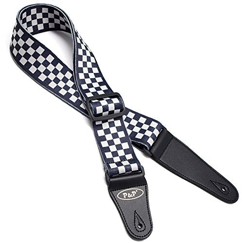 Art Attack Soft Cotton Black White Checkered Checker Chess Jacguard Weave Music Electric Acoustic Bass Guitar Ukulele Strap