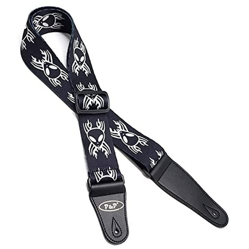 Art Attack Soft Cotton Flaming Alien Spider Invasion Electric Acoustic Ukulele Bass Guitar Strap