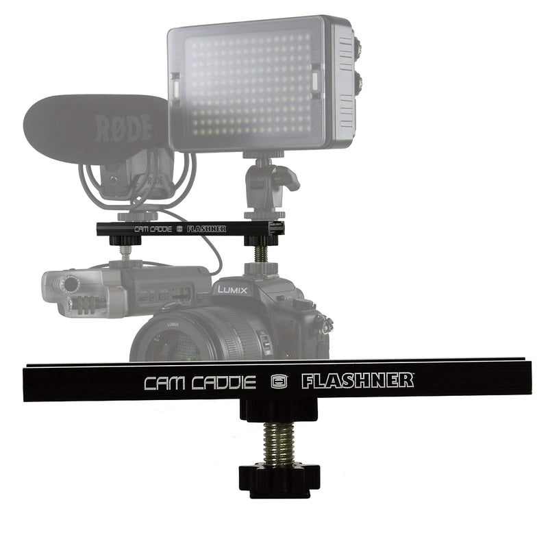 6 Inch Cold Shoe Extension Bracket - Dual Sided Camera Flash Mount with D-Flashner Adapter by Cam Caddie - Black 6 Inch