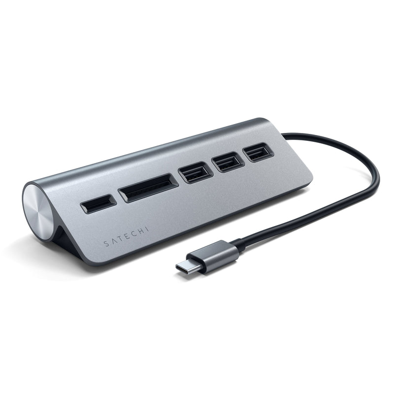 Satechi USB-C Combo Hub for Desktop - USB-A 3.0 Data Ports & Micro/SD Card Readers - Compatible with Apple Studio Display, 2021 iMac M1, 2019/2017 iMac, 2020 MacBook Pro/ Air M1(Space Gray) Space Gray