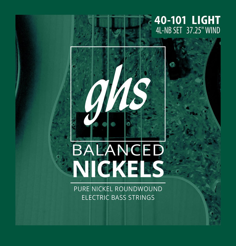 GHS Strings GHS Balanced Nickels 4 Bass Strings Light Gauge, 40-101 (37.25" Winding) (4L-NB), Silver Light 4 Strings Pack of 1