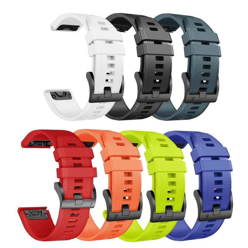 ANCOOL for Fenix 5/Fenix 6/Fenix 7 Band 22mm Silicone Watch Band for Fenix 8 47mm/Fenix 7 Pro/6 Pro/5 plus/Forerunner 935/945/955/965/Approach S62/S60/Epix Gen 2 47mm(7pcs Set) 7 Pack White+Black+Slate+Red+Orange+Green+Royal Blue