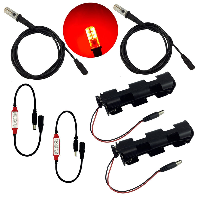 [AUSTRALIA] - Red LED 2 Kits Flame Lighting with Flicker Effects Control 12V DC and 5 Foot Cable sockets - Simulation of Fake fire Flames Coal for Props Theatrical Scenery Escape Rooms Lanterns Torches 